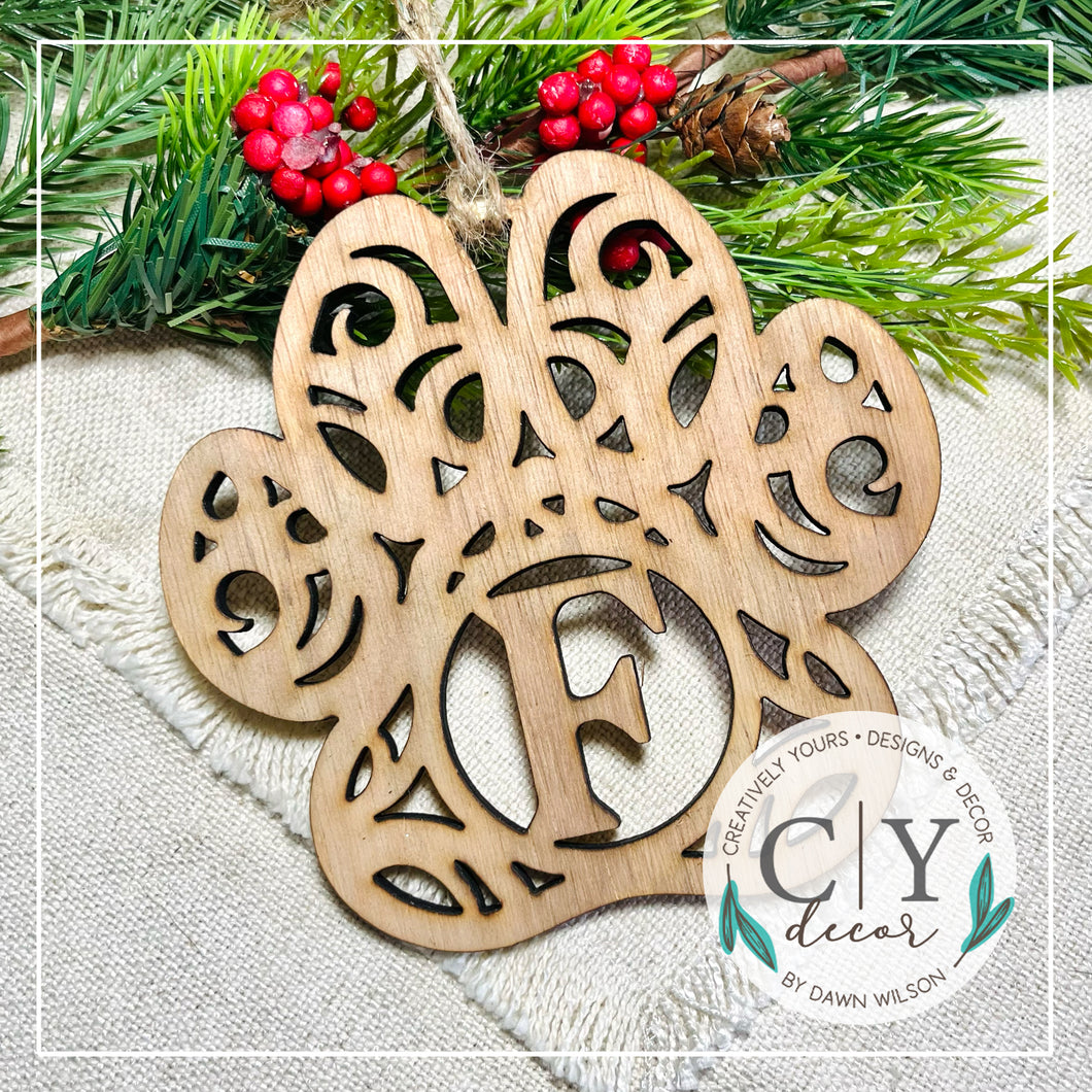 Paw Print Monogram Ornament