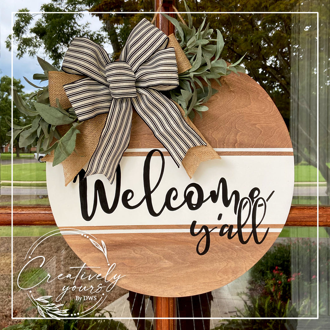 Welcome Y'all Round Door Hanger
